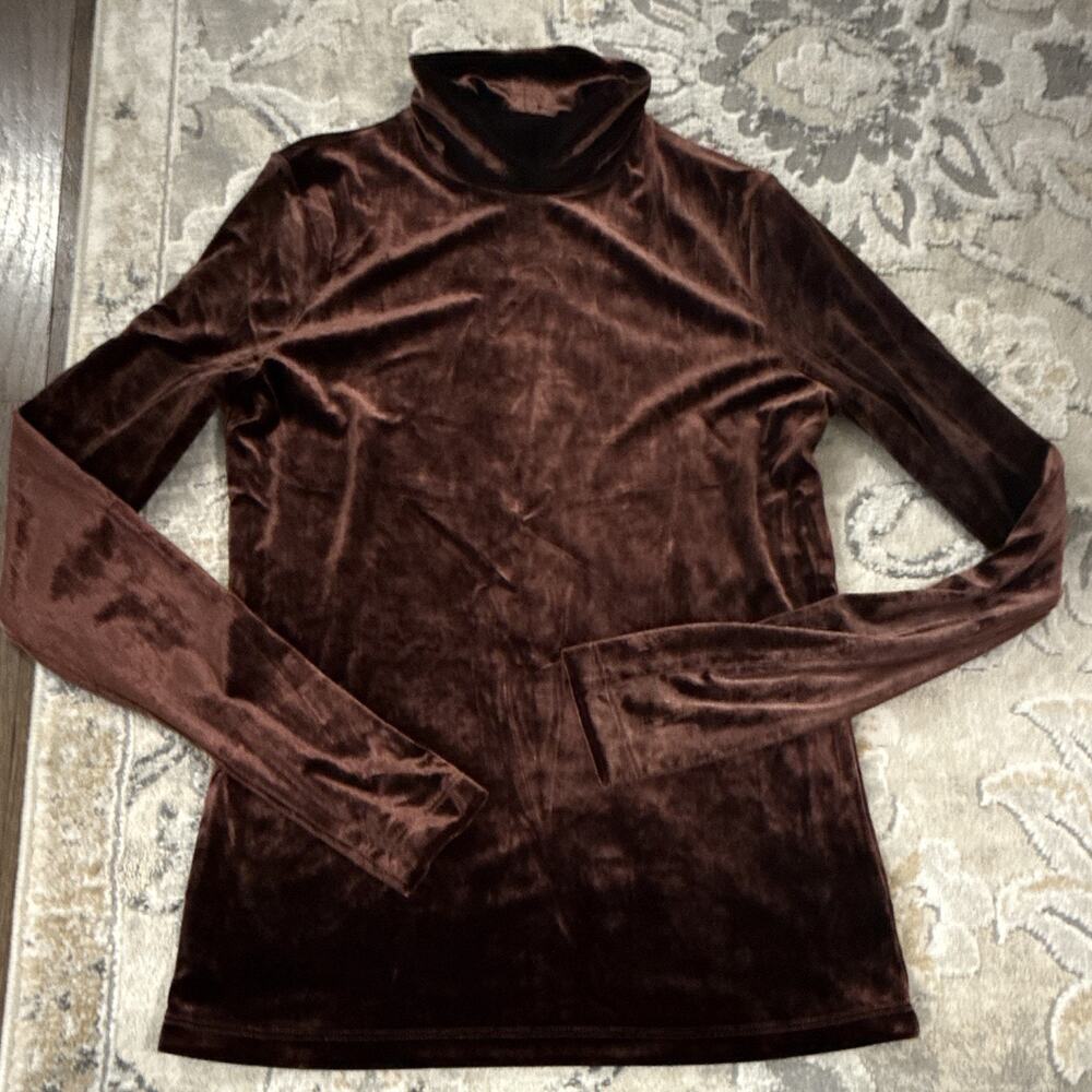 AGOLDE Women’s Brown Solid Velour Turtleneck Long Sleeve Top Size S